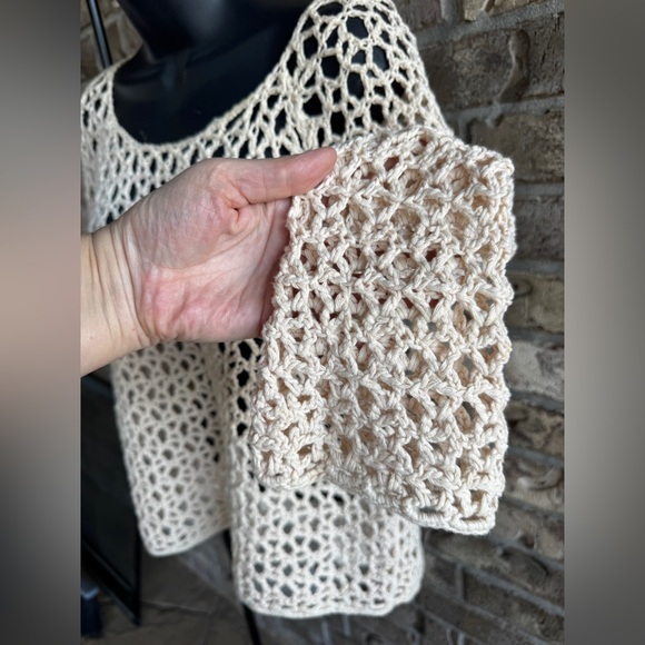 Free People Boho Crochet Knit Top XS Linen Cotton Open Weave Long Sleeve - Picture 4 of 10